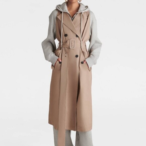 KBB by Kahlana Sweatshirt Trench Coat - Khaki Medium - Picture 5 of 11